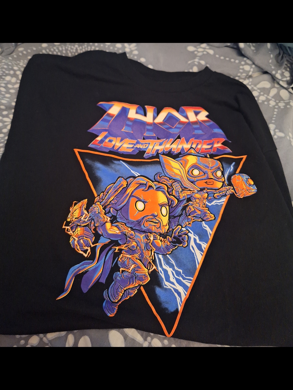 pop Black Kids Graphic Tee with Orange & Blue Thunder Design